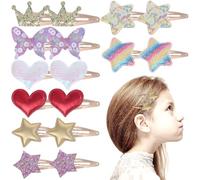 HAPINARY 8 Pairs Cute Hair Clips, Artificial Leather and Alloy Material, Star and Heart Shapes, Long-lasting Hair Accessories for Little