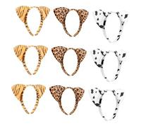 HAPINARY 9pcs Leopard Cat Ears Headband Set Plush Hair Hoops for Women and Soft Comfortable Spa Party Daily Wear Accessory