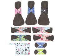 HAPINARY 9pcs Washable Menstrual Napkins with Charcoal Material and Comfortable Skin Touch, Includes Storage Bag and Replacement Button, Size S and L, for Women’s Period Care