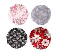 HAPINARY Adjustable Satin Sleep Cap 4pcs Set Printed Double-layer Shower Hair Wrap for Women Hair Care Night Use Pink Floral Grey Flamingo Burgundy Black Floral
