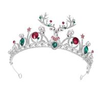 HAPINARY Baroque Christmas Crown Rhinestone Faux Pearl Deer Tiara Lightweight Silver Alloy Holiday Hair Accessories for Women Xmas Party Bridal Headpiece