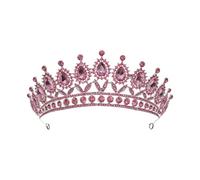 HAPINARY Bridal Crown Elegant and Modern Design Rhinestone for Women Hair Accessories Pink Alloy Material for Wedding, Birthday Party, and Staff Welfare
