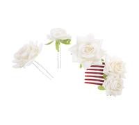 HAPINARY Bridal White Rose Hair Clips Set 4pcs - Fabric Flower Hair Accessories with 7-tooth Comb, 2 U-shaped Hairpins Brooch Pin for Wedding Bridesmaids and Bride