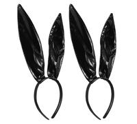 HAPINARY Bunny Ears Headband Artificial Leather Black for Women 2pcs Rabbit Ear Hairbands Featuring Stylish Design and Easy to Style, for Halloween Themed Photoshoots and Holiday Party