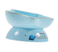 HAPINARY Ceramic Cat Bowl for Comfortable Feeding Elevated Design for Neck Slow Feeding Pet Bowl Sky Theme Safe Material for Cats and Kittens