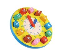HAPINARY Clock for Preschool Wooden Educational Teaching Clock with Shape Safe Water-based Paint Smooth Edges Cognitive Learning Tool for Boys and Ages