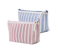 HAPINARY Compact Makeup Bag Set 2 Pack Travel Toiletry Bag Cosmetics Case Simple Stripe Pattern for Women's