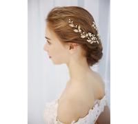 HAPINARY Delicate Bridal Headband with Golden Leaves and Imitation Pearls Handmade Decorative Hair Accessory for Wedding and Engagement Daily Wear