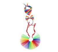 HAPINARY Dog Rainbow Scarf Tutu Skirt 3-in-1 Set Pet Dress up for Pride Month Comfortable Rainbow Bow Headband