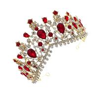 HAPINARY Elegant Bridal Crown for Women Vintage Baroque Style with Red Rhinestones Wedding Headdress Chic Tiara Headband for Bride Engagement Party and Photo Props