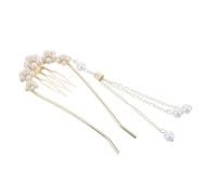 HAPINARY Elegant Pearl U Shaped Hair Fork Pin with Floral Tassels Lightweight Chinese Hair Accessory for Women Modern Bridal Hairpin for Weddings Parties and Special Occasions