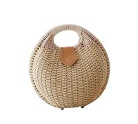 HAPINARY Fashionable Rattan Handbag Beautiful Shell Shape Straw Tote Bag for Women for Beach Parties and Everyday Use Beige Color