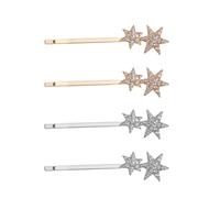 HAPINARY Five-pointed star hair clips 4pcs zinc alloy rhinestone barrettes for geometric style hold hair firmly