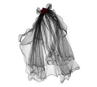 HAPINARY Ghost Bride Veil Headpiece with Red Roses Gothic Witch Halloween Party Accessory Elegant Black Wedding Veil for Masquerade Costume Dress Up Unique Vintage Style Hairpiece