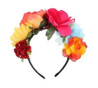 HAPINARY Hawaiian Style Rose Simulation Flower Headband for Women and, Wide Band Party Hair Accessory with Magenta and Orange Floral Design, Photo Prop for Vacation and Festival