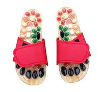 HAPINARY Health Massage Slippers Natural Jade Pebble Acupressure Sandals for Foot Relaxation Red Comfortable Pu Material for Plantar Relief