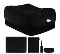 HAPINARY Inflatable Travel Foot Rest Pillow with Adjustable Height, Black PVC Airplane Leg Pillow, Tightly Stitched Design for Comfortable Flight and Car Journeys