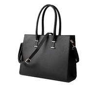 HAPINARY Large Capacity Pu Leather Briefcase for Women, Hard-wearing Handbag and Shoulder Bag with Plain Design, Solid Black Colour, Suitable for Work and Office Use