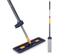 HAPINARY Large Flat Mop with Rotation and Squeeze Water Scraper Microfiber Mop Head for Floor Cleaning Multi-Functional Dust with Cleaning Compartment and Comfortable Handle