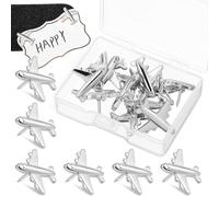 HAPINARY Metal Airplane Push Pins 24pcs Silver 3d Design Sturdy Sharp Points Versatile Use Robust Construction for Cork Board Office and School Supplies
