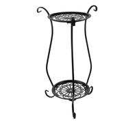 HAPINARY Metal Bird Bath Bowl Stand 23.6 Inch Tall Iron Tripod Base | Two-tier round Shelf, Vintage Black Finish, for Balcony Gardening and Planter Trays