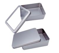 HAPINARY Metal Tin Box Rectangle Silver with Window and Lids 2Pcs Puzzle Cards Storage Container Suitable for Home and Boys and