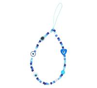 HAPINARY Mobile Phone Wrist Strap 11.8 Inch Creative Heart-Shaped Blue Glass Beads Portable Phone Hanging Chain for Office and Girlfriends