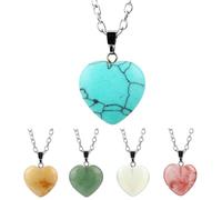 HAPINARY Natural Blue Heart Shape Pendant Necklace with Turquoise Crystal, Stylish Natural Stone Jewelry Decoration for Women, Anniversary or Congratulation Gift