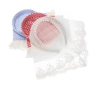 HAPINARY Plaid Scarf Headbands Hairbands with Delicate Lace Edge 3pcs Lightweight Cloth Hair Accessories Pastoral Style for Women for Attending a Party or Taking Photos
