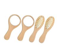 HAPINARY Portable Makeup Mirror and Wooden Hair Brush Set 4-piece Travel Comb and Mirror Kit for Men and Women Compact Vintage Style for On-the-go Grooming
