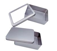 HAPINARY Puzzle Cards Storage Case with Silver Metal Rectangle Tin Box and Window Lid for Daily Household Use 2Pcs