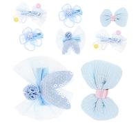 HAPINARY Rabbit Ear Bow Hair Clips and Flower Barrettes 8 Pieces Mesh Fabric with Sequin Kids Hair Accessories for Toddler Girls Party and Daily Wear