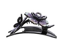 HAPINARY Rhinestone Floral Hair Clip Set Large Dual Flower Duckbill Clips for Women for Ponytails and Hair Buns Violet Peony Design for Special Occasions and Everyday Wear