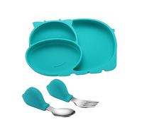 HAPINARY Silicone Dinner Plate Fork Spoon Set Baby Bowl Set Boys and Girls Utensils Divided Plate Baby Weaning Spoon