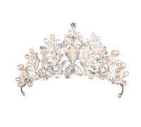 HAPINARY Silver Pearl Crystal Alloy Wedding Tiara Crown Lightweight Bridal Hair Ornament Suitable for Engagement and Party Wear