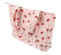 HAPINARY Strawberry Print Canvas Tote Pink Lightweight Portable Large Capacity Handbag for Students Daily Activities Shopping Travel
