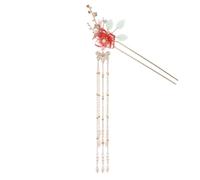 HAPINARY Vintage Chinese Pearl Flower Hair Sticks for Women, Alloy Material with Red Colour, for DIY Hairstyle and Casual or Cosplay Use
