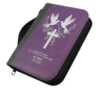 HAPINARY Vintage Pu Leather Bible Cover with Zippered Closure and Handle, Antique Style Book Carrier Bag for Personal Archives and Bible Management, Purple Book Protection Case