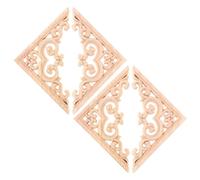 HAPINARY Wood Carving Applique 4Pcs Unpainted Corner Carved 10X10Cm Solid Wood Decals for Bed Frame and Door Furniture DIY