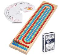 HAPINARY Wooden Cribbage Board Game Set with Pegs and Playing Cards Large Pine Tabletop Cribbage Game for Travel Traditional Scoring Board with Accessories Assorted style