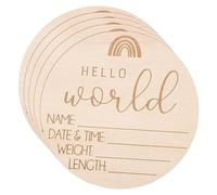 HAPINARY Wooden Newborn Welcome Sign Set 5pcs Birth Announcement Sign for Nursery Wall Stickers Baby's Name Photo Prop Shower Decor