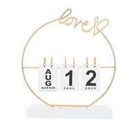 HAPINARY Wooden Perpetual Flip Calendar with Light Reusable Vintage Desktop Decor for Home Office and Students Romantic Heart Shaped Design Functional Craftsmanship Battery
