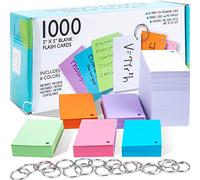 Hapinest 1000 Blank Flash Cards Colored Index Cards 3x5 w/20 Binder Rings, Unruled Unlined Index Cards with Ring, Hole Punched Notecards Flashcards, Color Note Cards for Studying Home Office Supplies