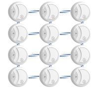Hapippofa Interlinked Smoke Alarms for Home,10 Year Sensor Life Fire Alarms with Test/Silent Button, Replaceable 9V Battery Powered Smoke Detector,Conforms to EN 14604 Standard,12 PCS