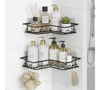 HapiRm Corner Shower Caddy - 2 Pack Black Shower Corner Caddy with 8 Hooks & Adhesive Mount, Stainless Steel Bathroom Corner Shelf Shower Shelves No Drilling for Bath Accessories