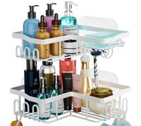 HapiRm Corner Shower Caddy - Corner Shower Shelf No Drilling, White Bathroom Organizer with Soap and Razor Holder, Bathroom Shelves Wall Mounted for Bath, Kitchen, 2 Pack, 6 Adhesives