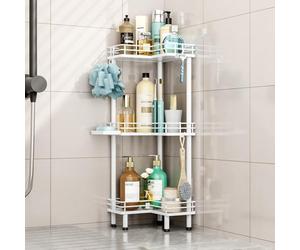 HapiRm Freestanding Shower Caddy Corner - 3 Tier Shower Storage with Soap Holder, Stainless Steel Corner Bathroom Storage with 4 Hooks for Shampoo, Tall Floor Bathroom Caddy Freestanding