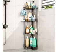 HapiRm Freestanding Shower Caddy Corner - 4 Tier Shower Storage with Soap Holder, Stainless Steel Corner Bathroom Storage with 4 Hooks for Shampoo, Tall Floor Bathroom Caddy Freestanding