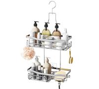 HapiRm Hanging Shower Caddy - No Drilling Shower Shelf with Razor & Soap Holder, Rust-resistant Bathroom Shelves for Accessories Shampoo, Conditioner, 2 Tier Shelf Organiser, 3 Screw Adhesives