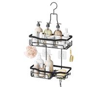 HapiRm Hanging Shower Caddy - Stainless Steel Shower Caddy No Drilling, 2-tier Shower Caddy Black with Razor and Soap Holder for Bath Boll, Towel, Bath Brush, 3 Screw Adhesives